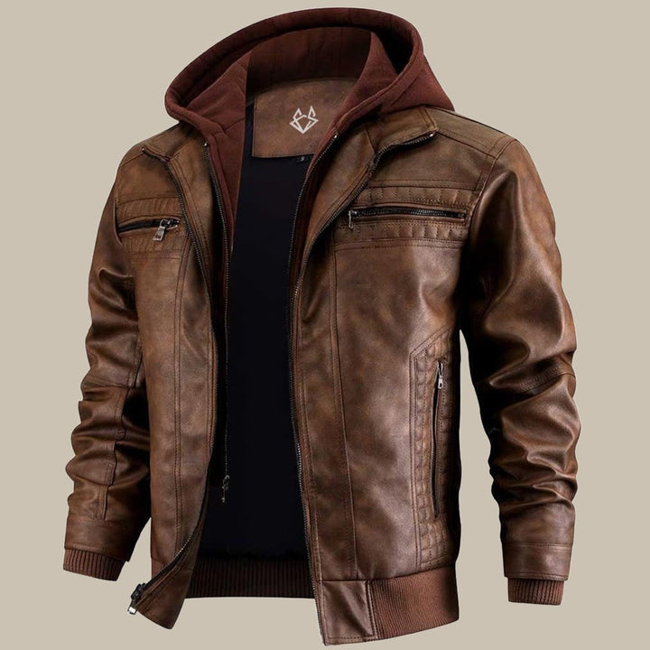 Premium Hooded Leather Jacket For Men