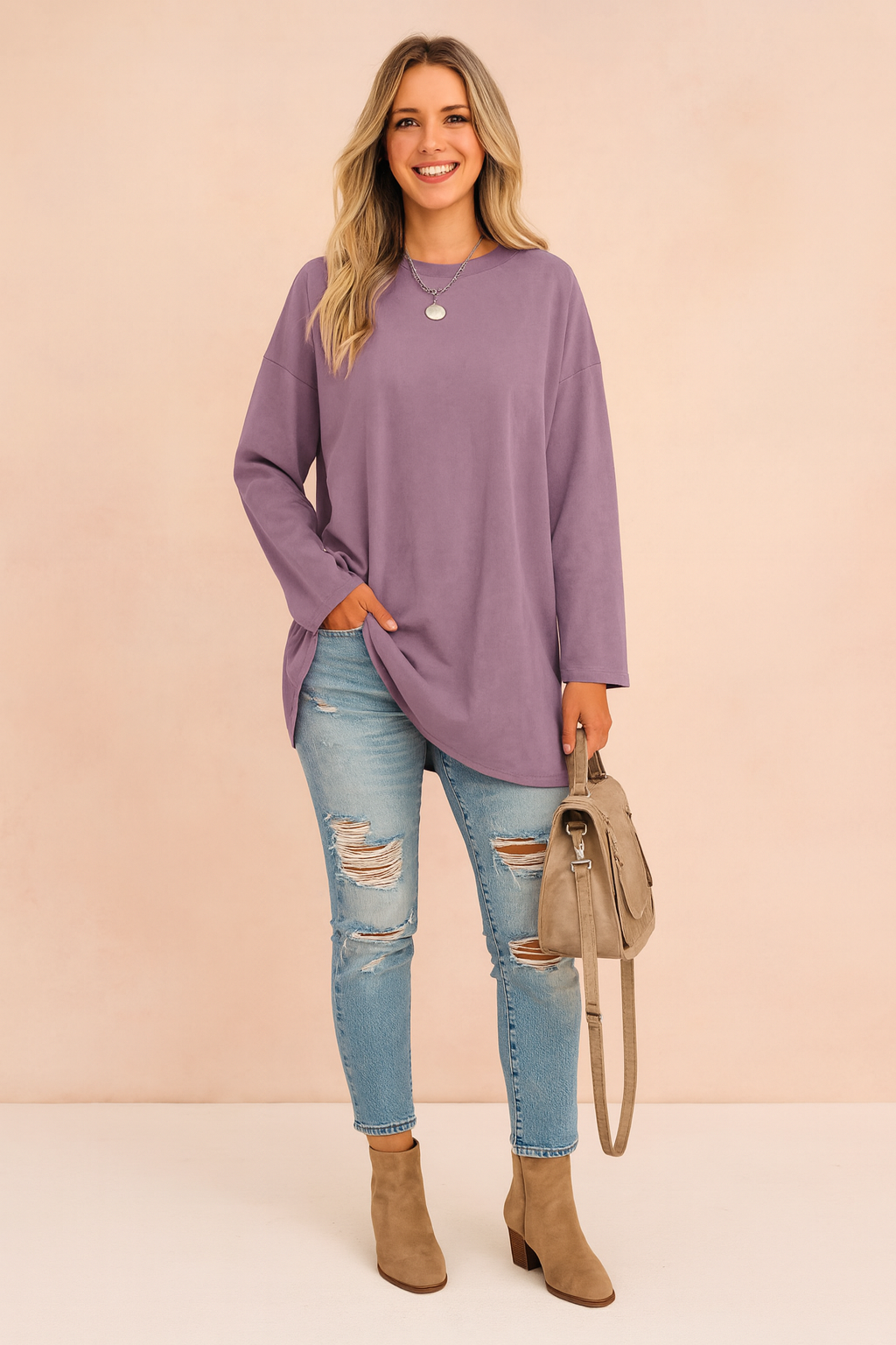 Relaxed Long Sleeve Tunic Top For Women