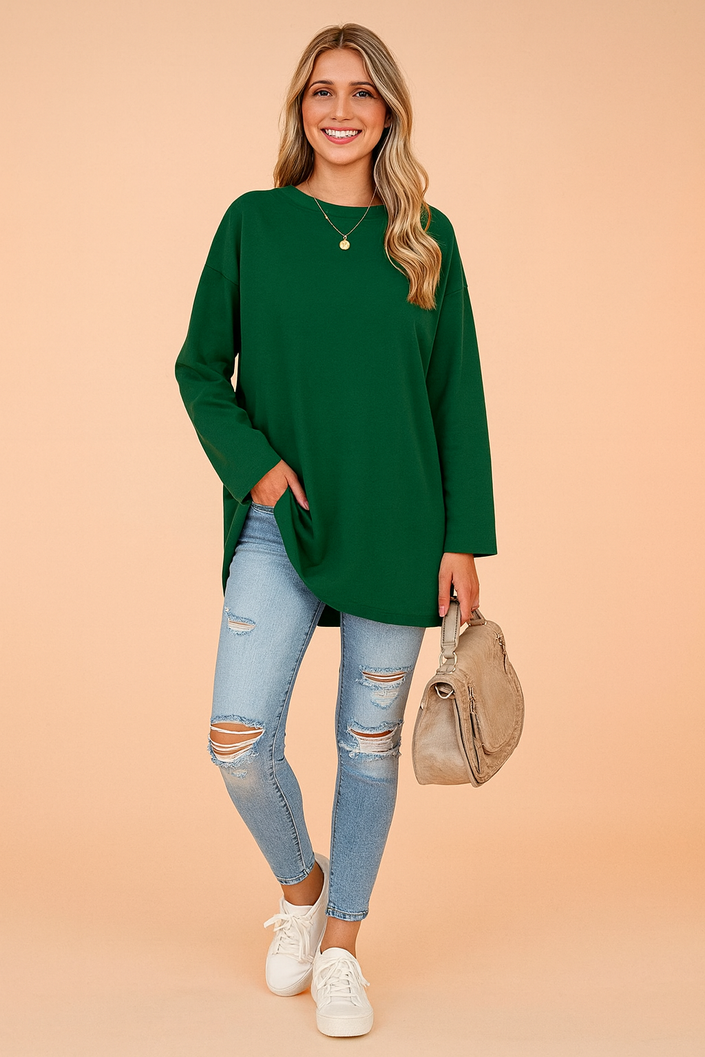Relaxed Long Sleeve Tunic Top For Women