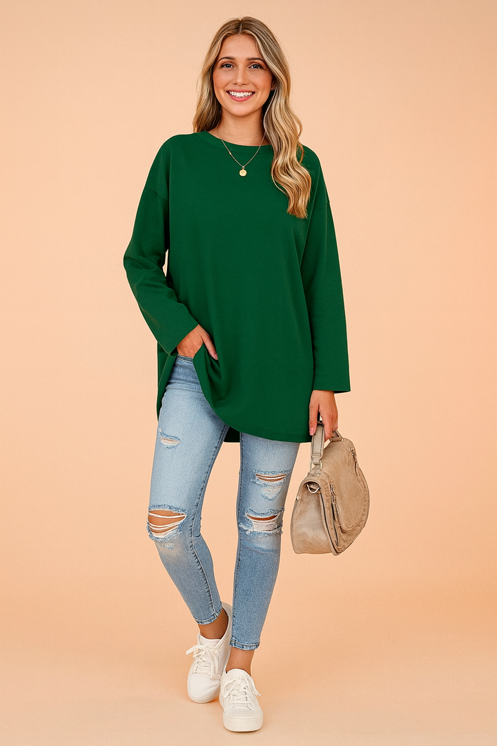 Relaxed Long Sleeve Tunic Top For Women