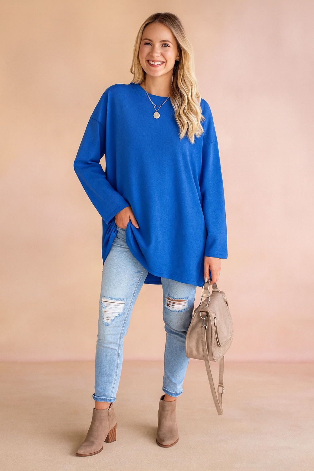 Relaxed Long Sleeve Tunic Top For Women