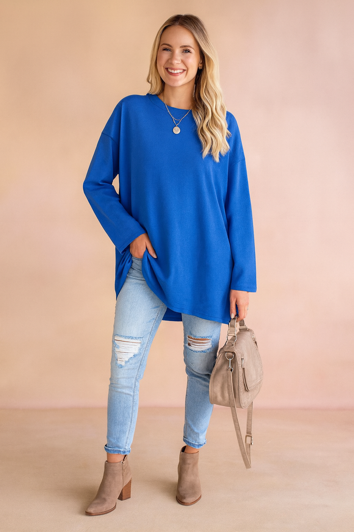 Relaxed Long Sleeve Tunic Top For Women