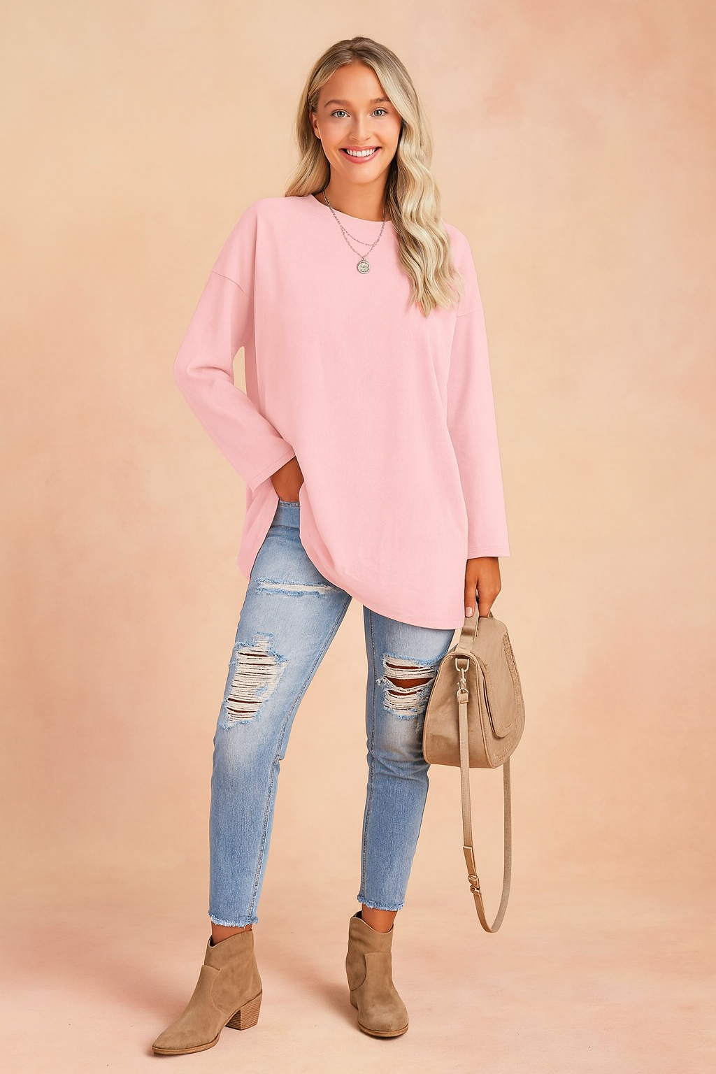 Relaxed Long Sleeve Tunic Top For Women