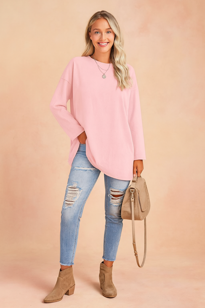 Relaxed Long Sleeve Tunic Top For Women