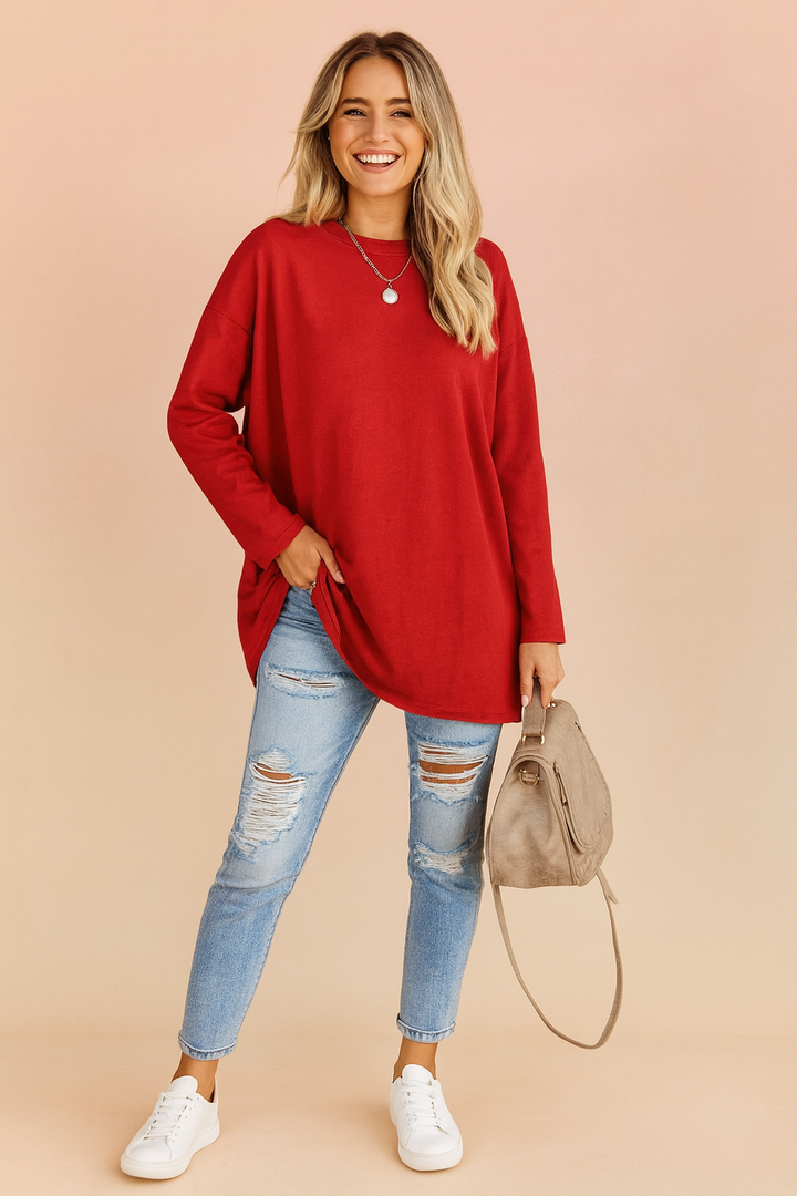 Relaxed Long Sleeve Tunic Top For Women