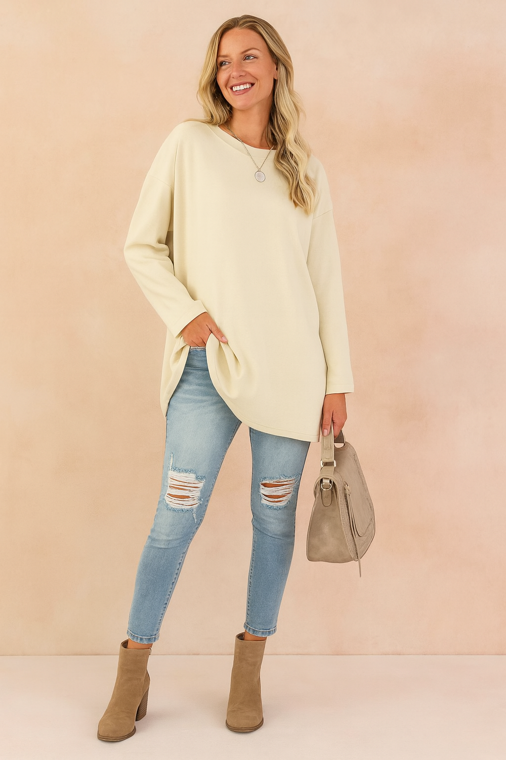 Relaxed Long Sleeve Tunic Top For Women