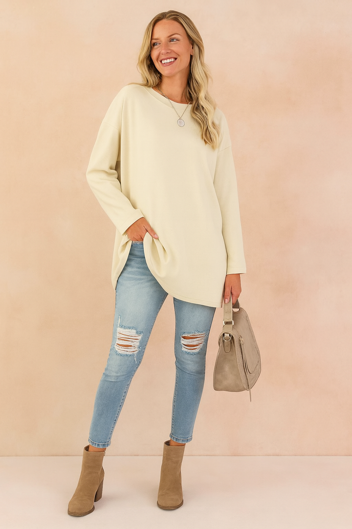 Relaxed Long Sleeve Tunic Top For Women