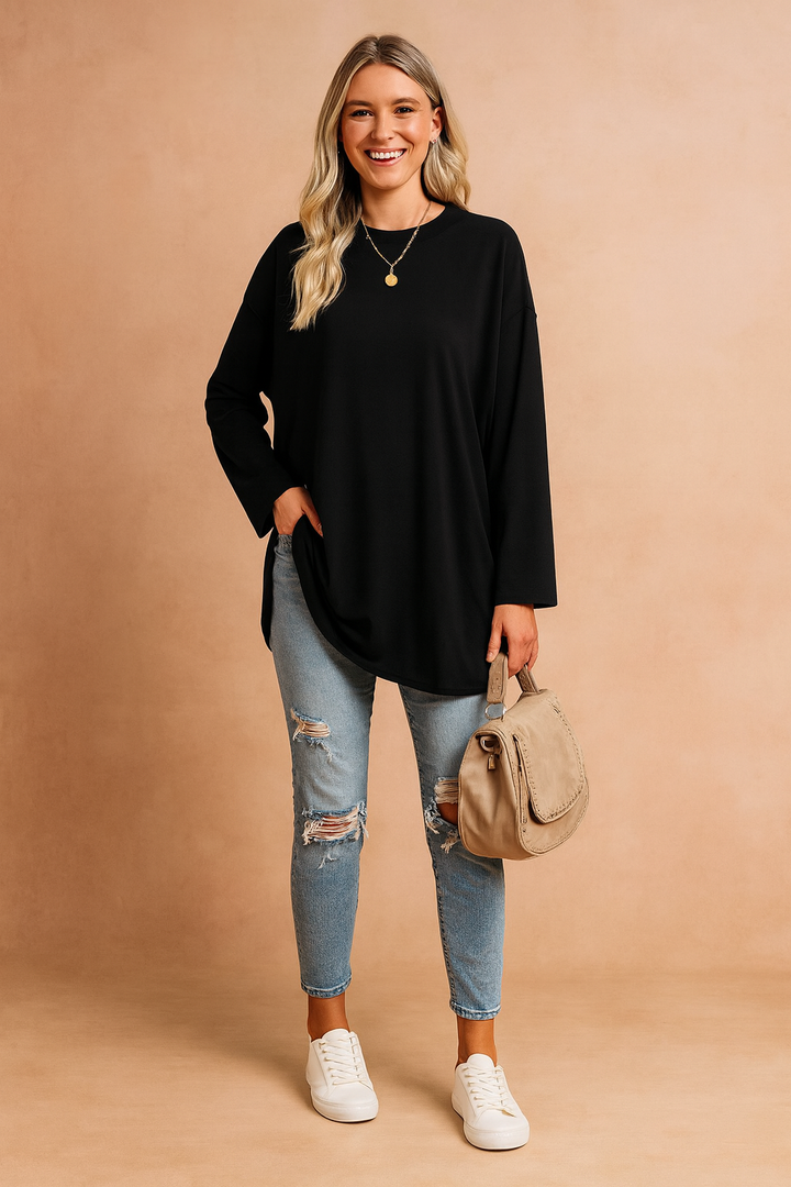 Relaxed Long Sleeve Tunic Top For Women
