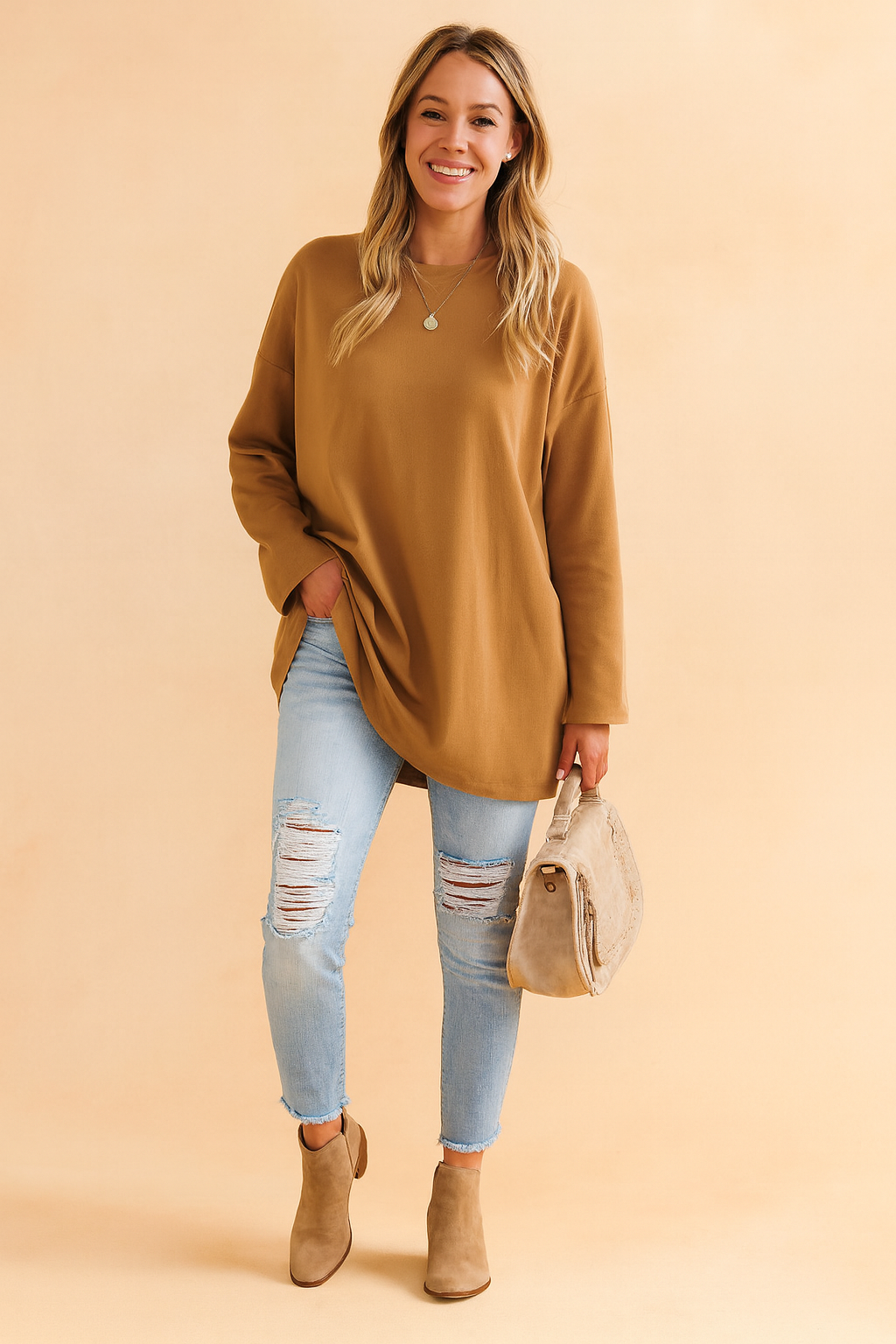 Relaxed Long Sleeve Tunic Top For Women