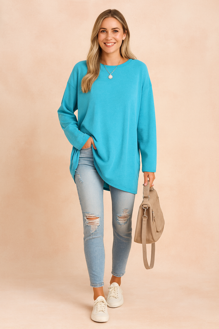 Relaxed Long Sleeve Tunic Top For Women