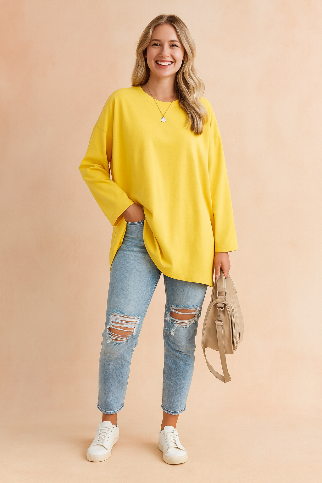 Relaxed Long Sleeve Tunic Top For Women