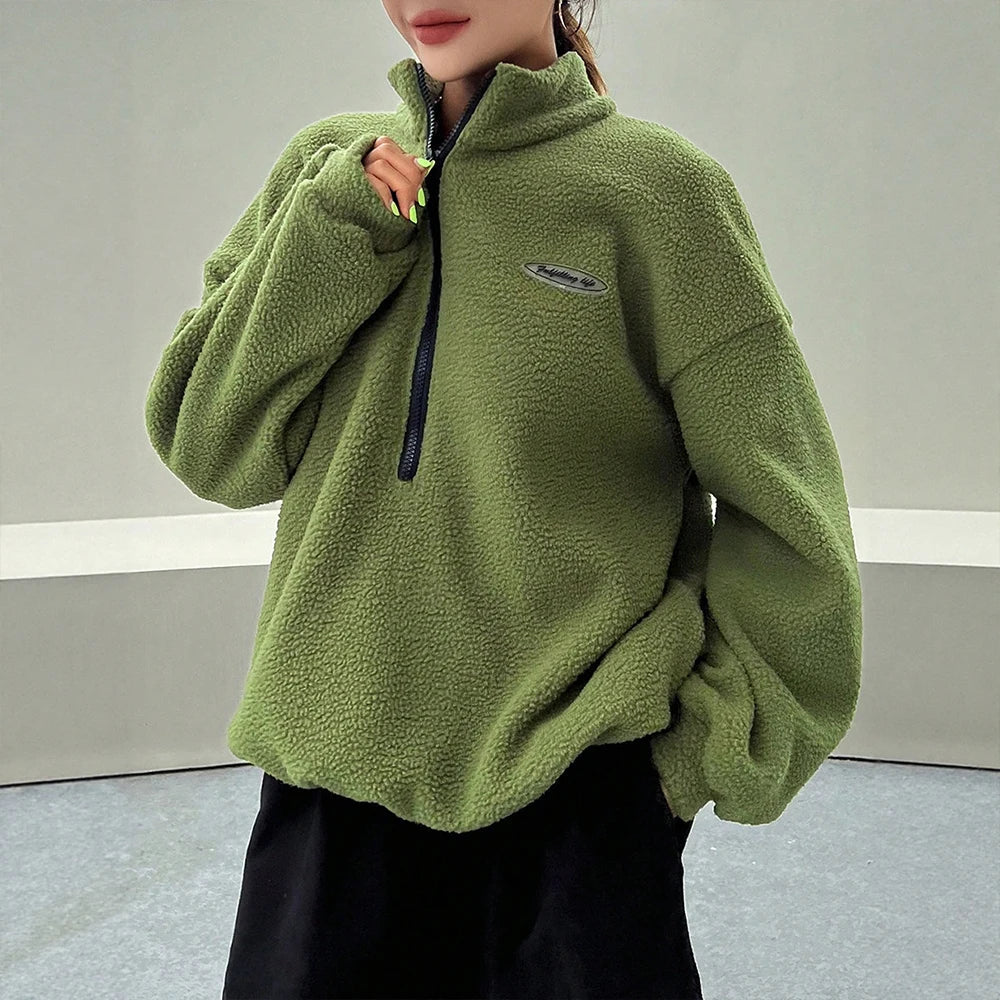 Teddy Fleece Half-Zip Sweater For Women