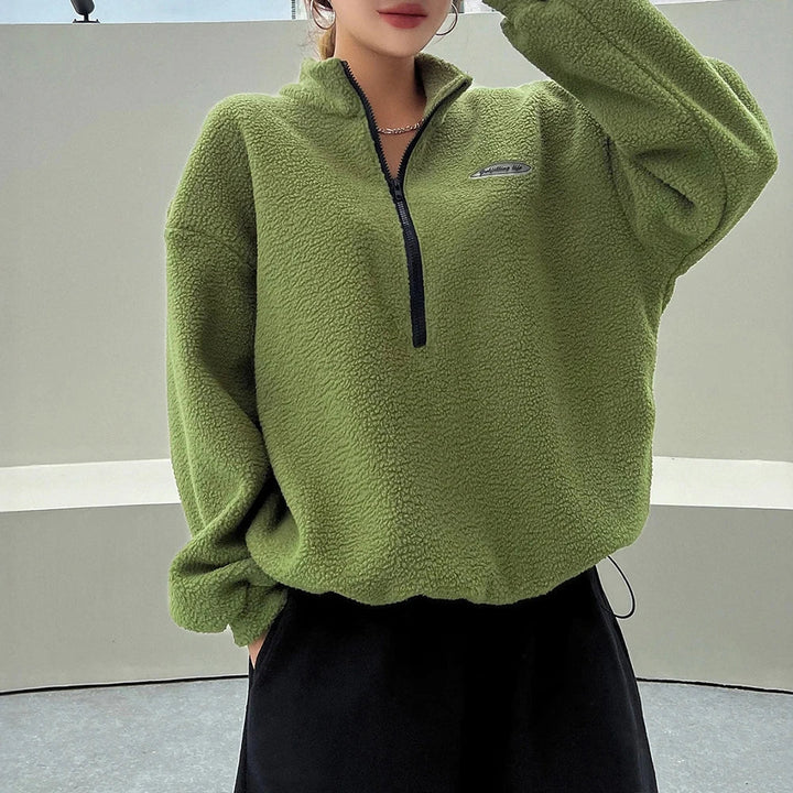 Teddy Fleece Half-Zip Sweater For Women