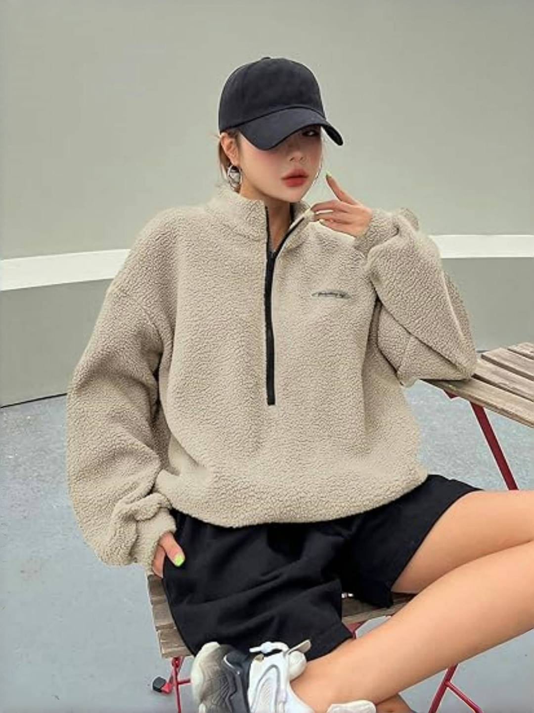 Teddy Fleece Half-Zip Sweater For Women
