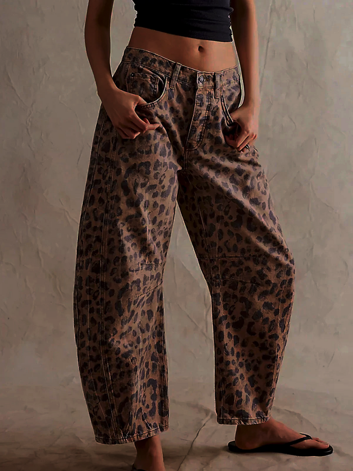 Leopard Print Barrel Jeans For Women