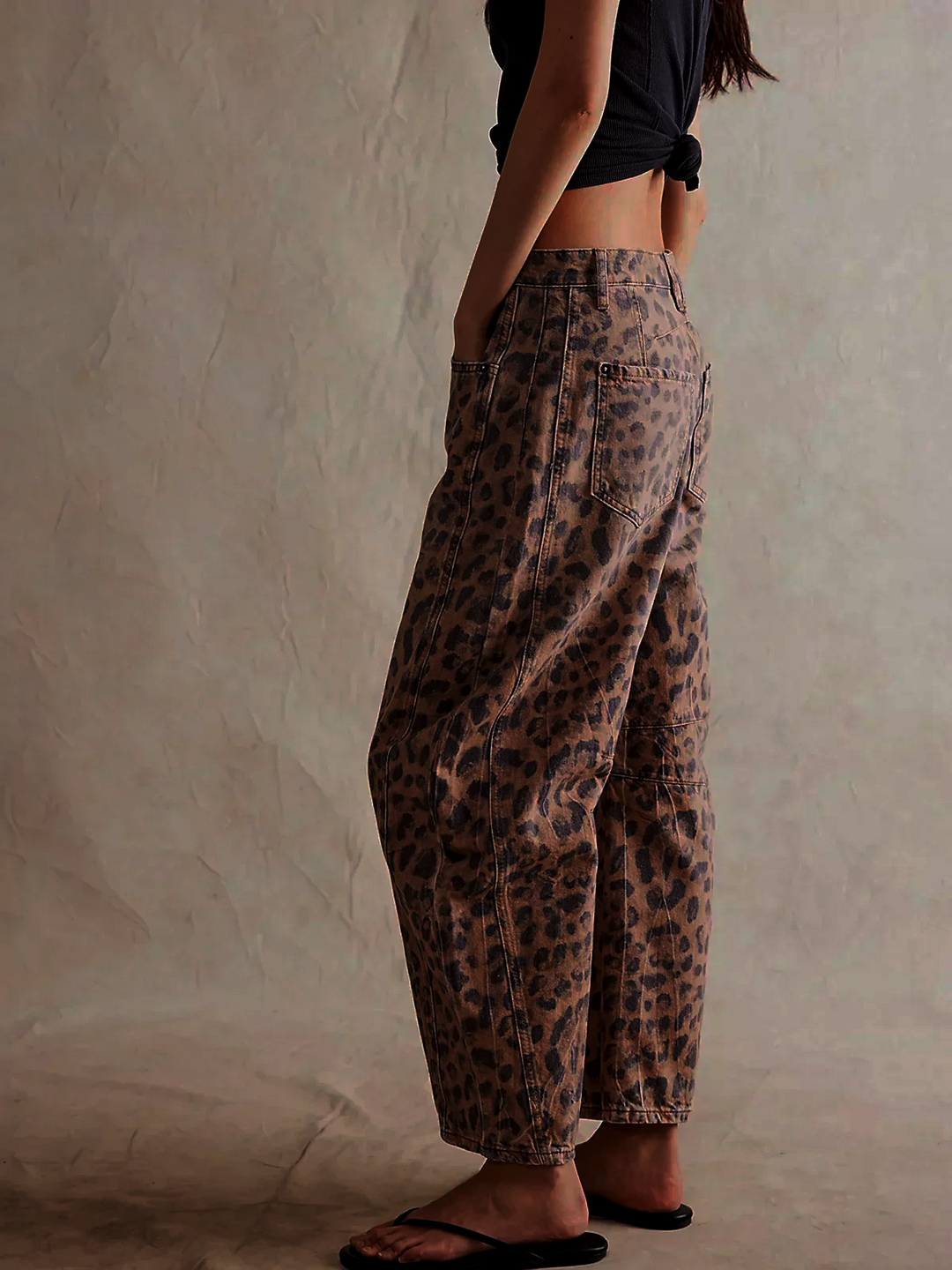 Leopard Print Barrel Jeans For Women