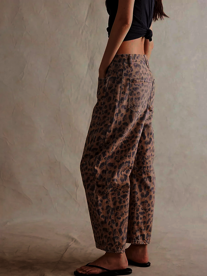 Leopard Print Barrel Jeans For Women