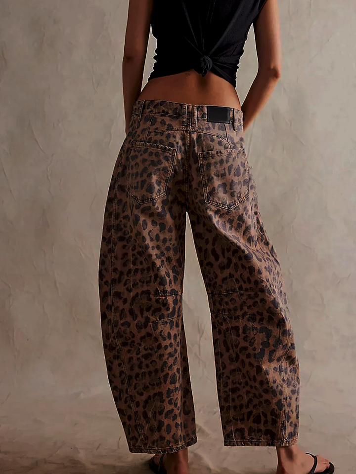Leopard Print Barrel Jeans For Women