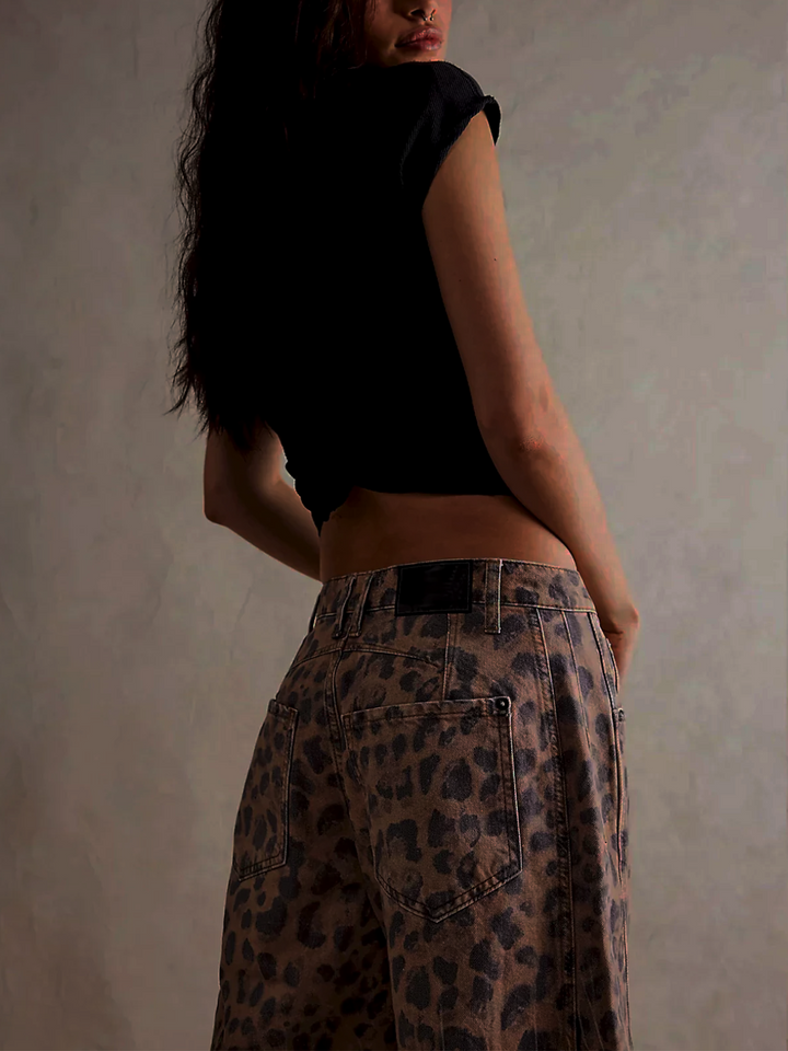 Leopard Print Barrel Jeans For Women