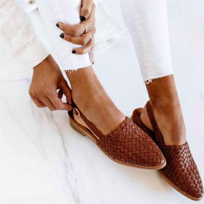 Woven Leather Slip-On Flats with Artisan Finish For Women