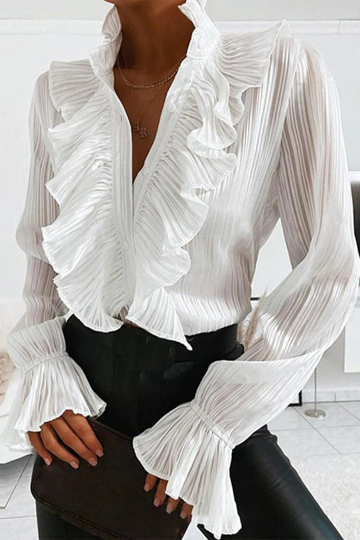 Chic Ruffle Denim Blouse For Women