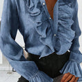Chic Ruffle Denim Blouse For Women