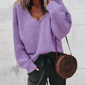 Relaxed V-Neck Knit Jumper With Soft Drape For Women