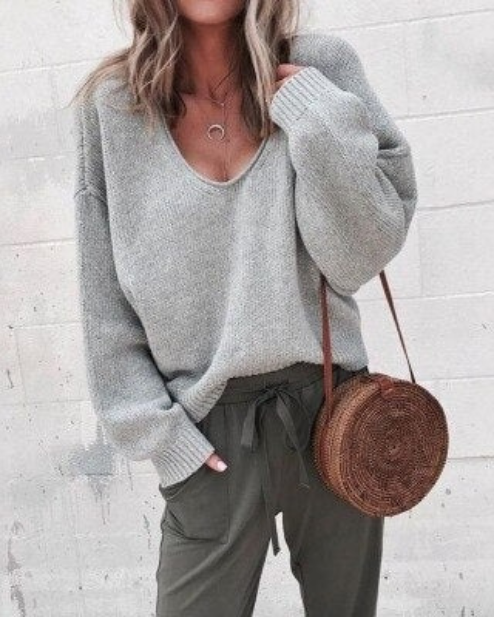 Relaxed V-Neck Knit Jumper With Soft Drape For Women