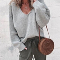 Relaxed V-Neck Knit Jumper With Soft Drape For Women