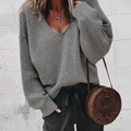 Relaxed V-Neck Knit Jumper With Soft Drape For Women