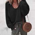 Relaxed V-Neck Knit Jumper With Soft Drape For Women
