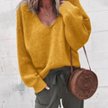 Relaxed V-Neck Knit Jumper With Soft Drape For Women