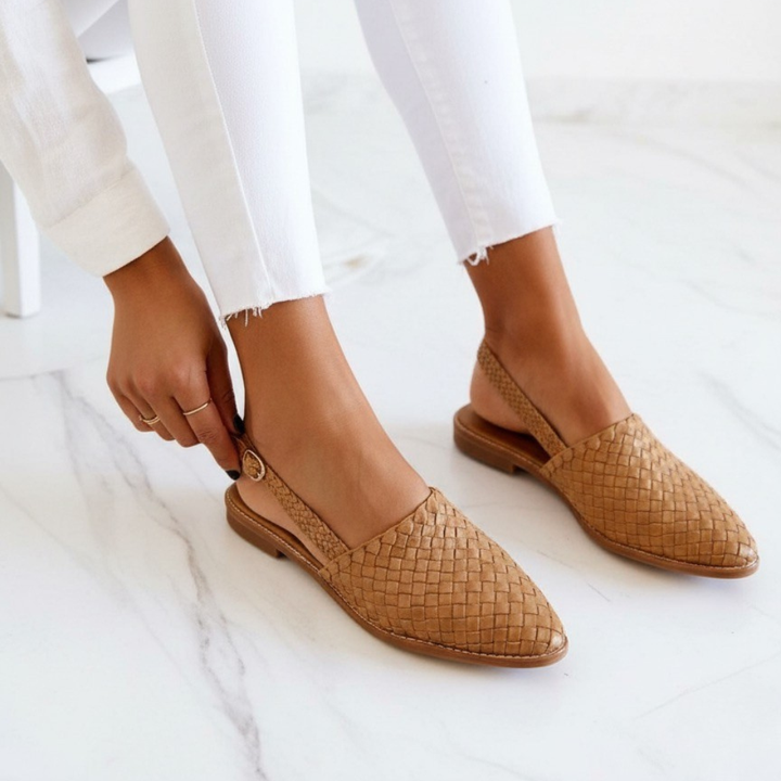 Woven Leather Slip-On Flats with Artisan Finish For Women