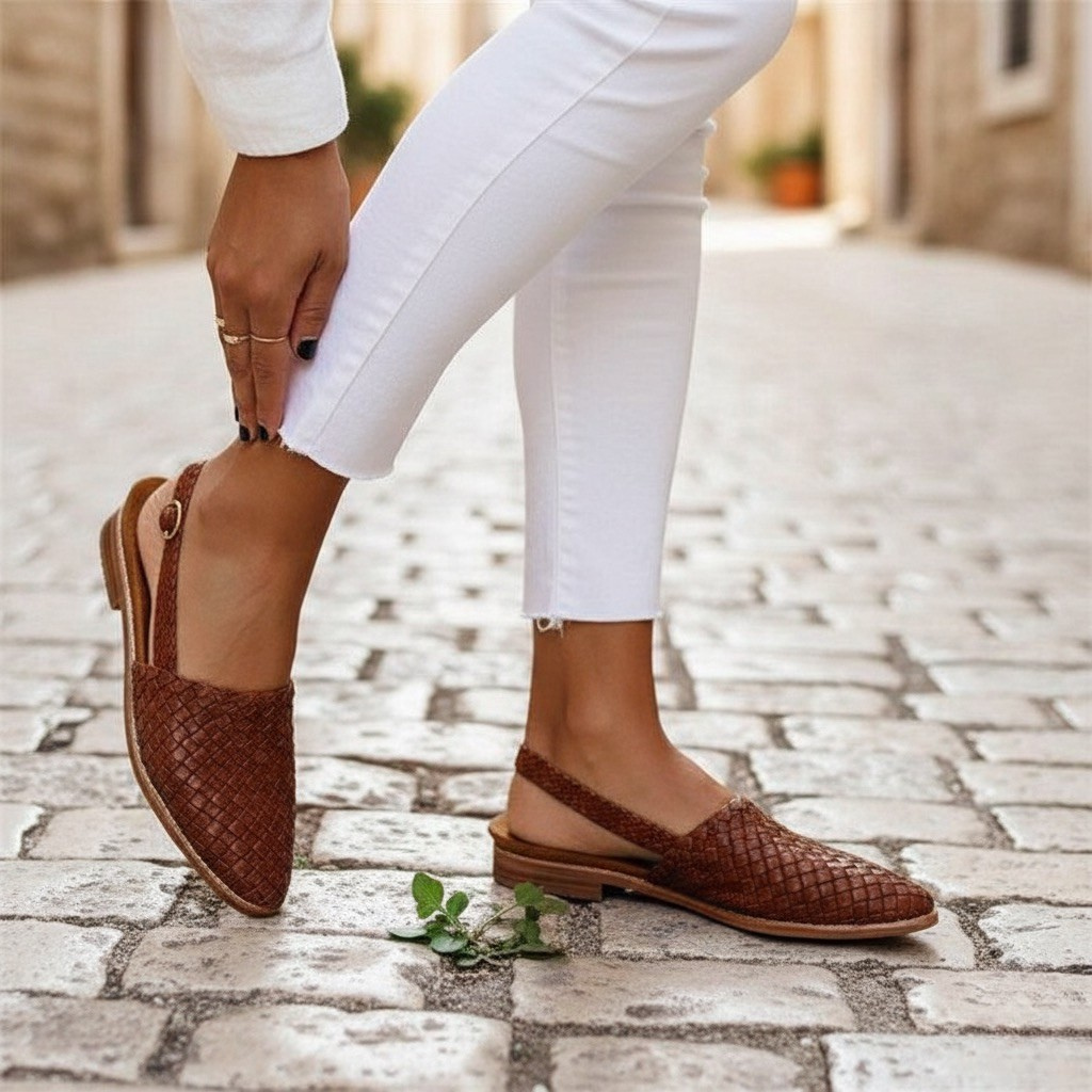 Woven Leather Slip-On Flats with Artisan Finish For Women