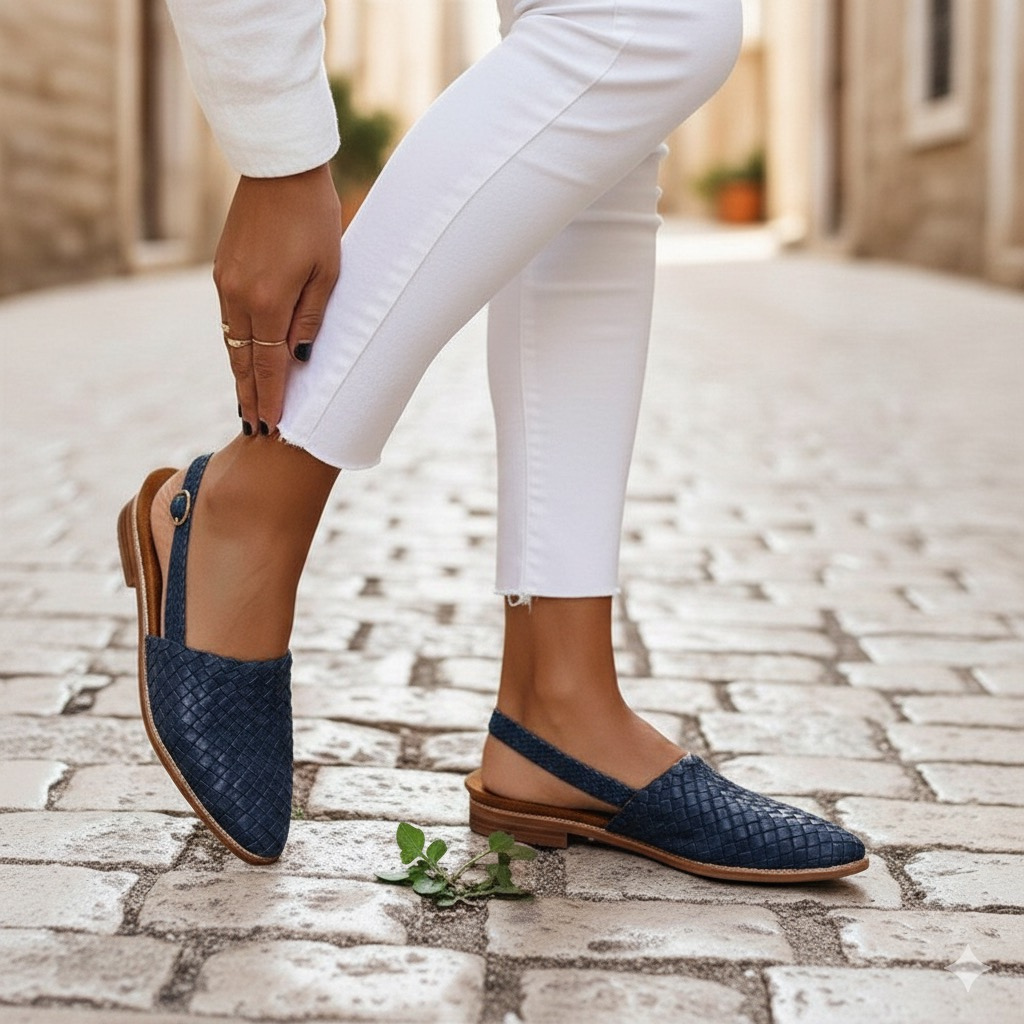 Woven Leather Slip-On Flats with Artisan Finish For Women