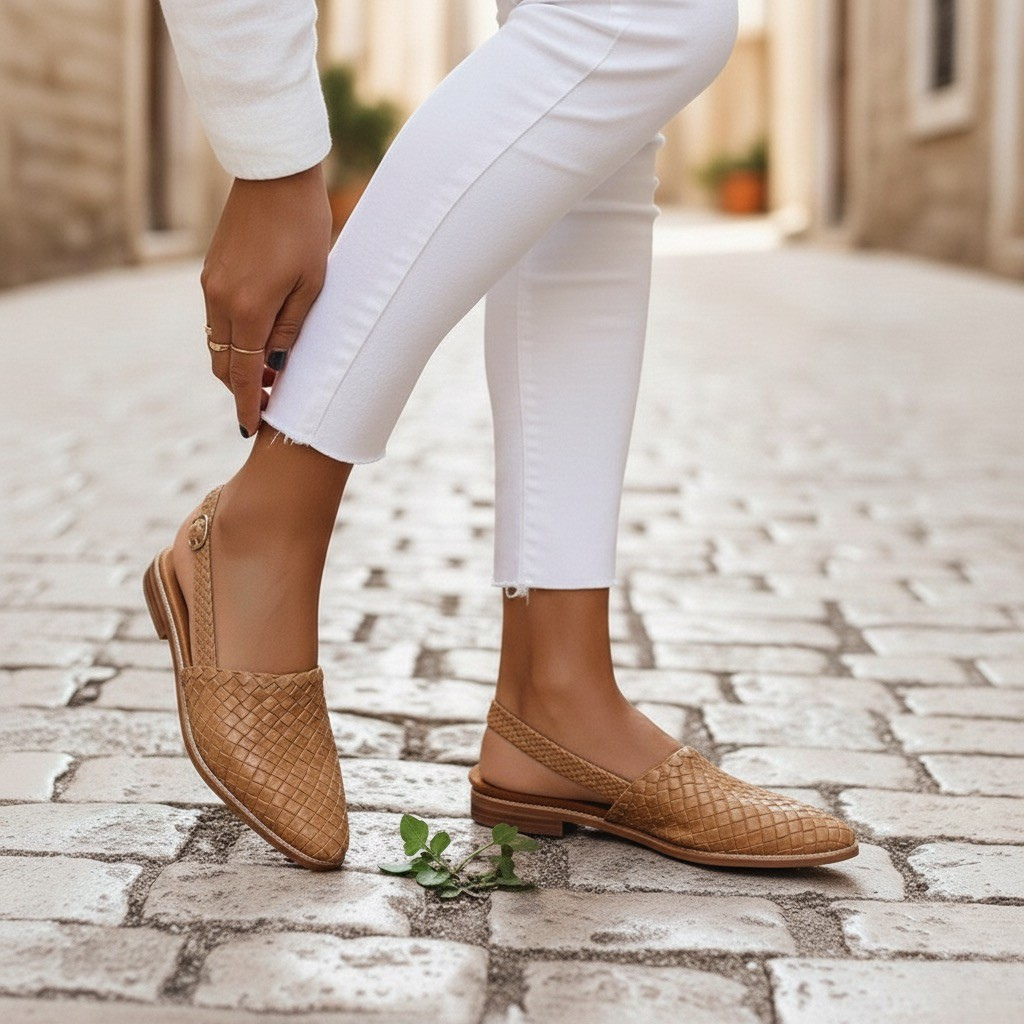 Woven Leather Slip-On Flats with Artisan Finish For Women