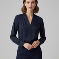 Pleated V-Neck Satin Blouse For Women