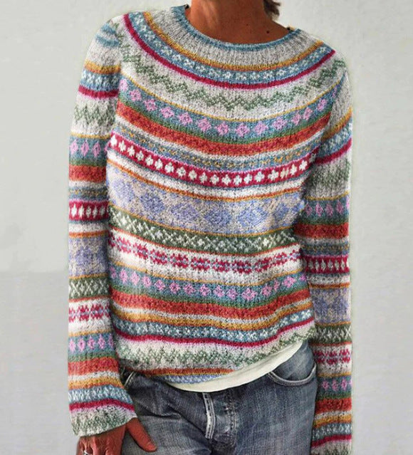 Rainbow Stripe Knit Sweater For Women