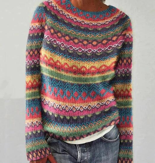 Rainbow Stripe Knit Sweater For Women