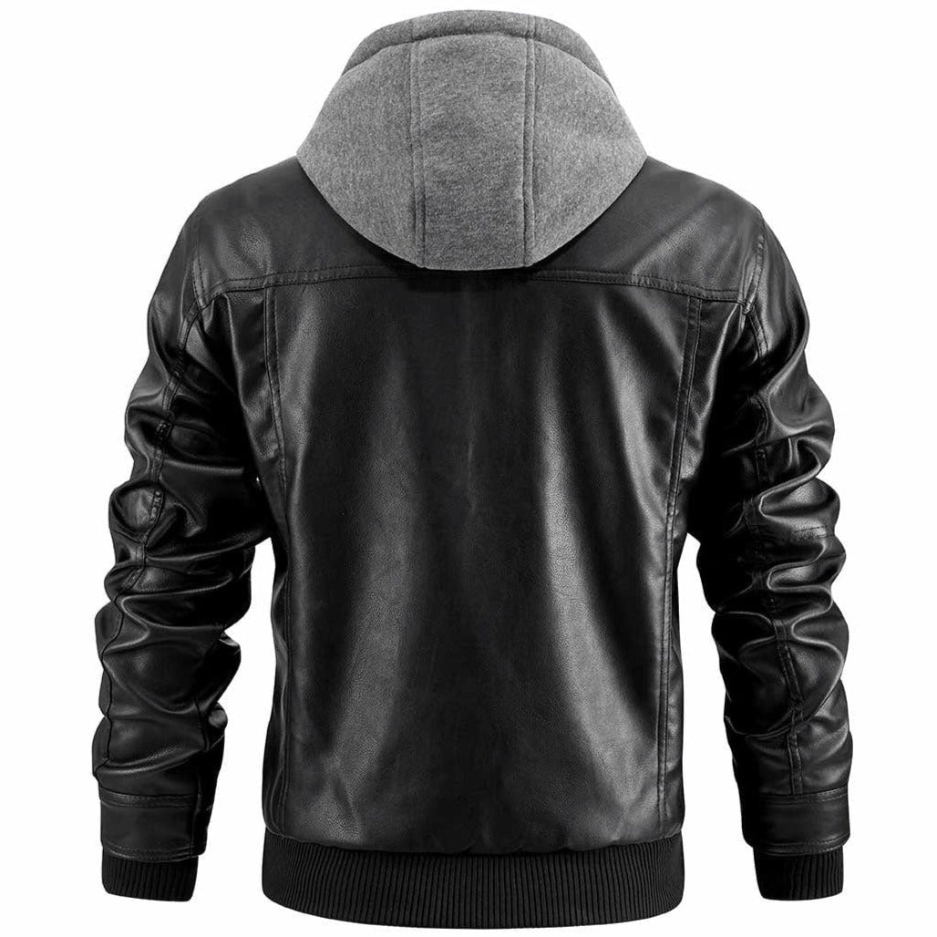 Premium Hooded Leather Jacket For Men