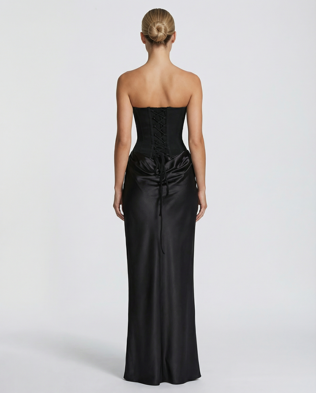 Black Satin Corset Maxi Dress For Women