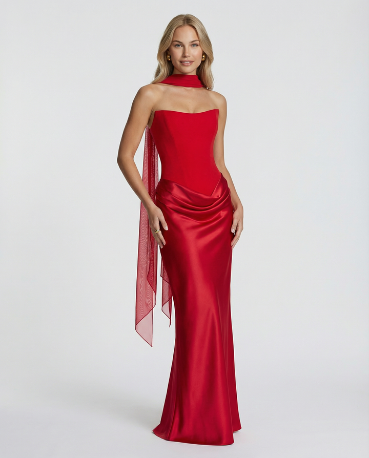 Black Satin Corset Maxi Dress For Women