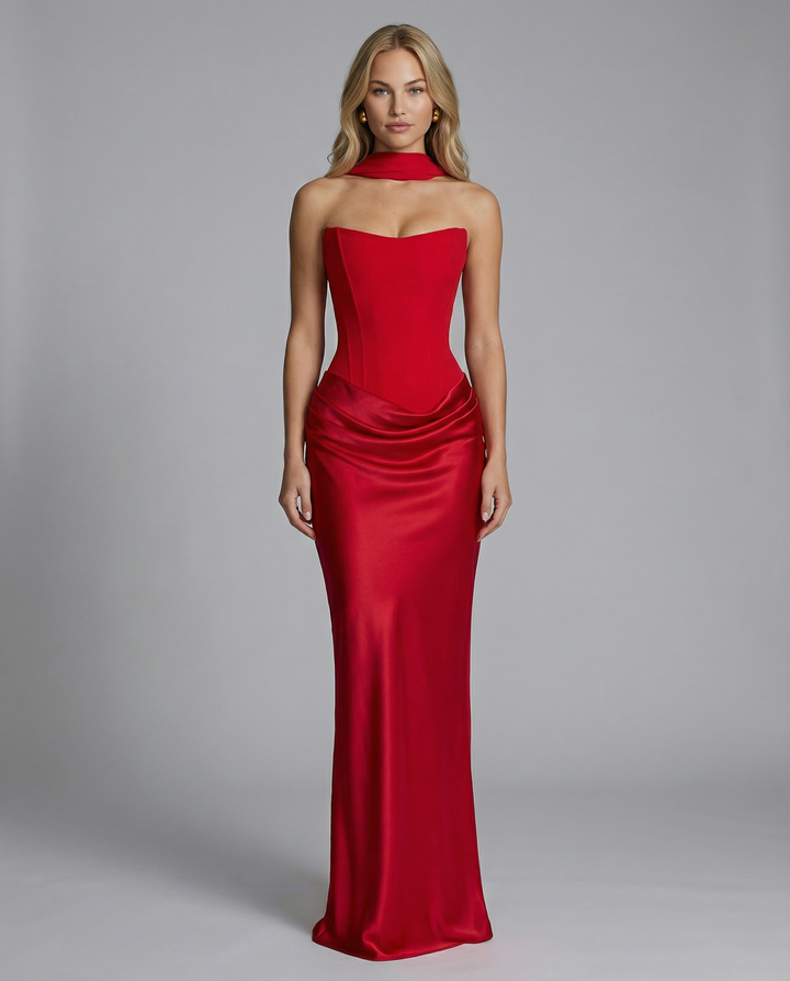 Black Satin Corset Maxi Dress For Women