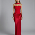 Black Satin Corset Maxi Dress For Women
