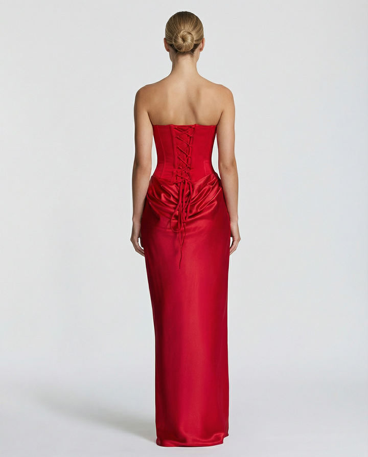Black Satin Corset Maxi Dress For Women