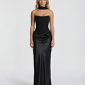 Black Satin Corset Maxi Dress For Women
