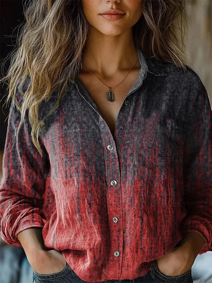 Women's Boho Print Long Sleeve Button-Up Blouse
