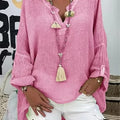 Azure Breeze Relaxed Linen Blouse with Effortless Flow For Women