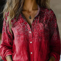 Women's Boho Print Long Sleeve Button-Up Blouse
