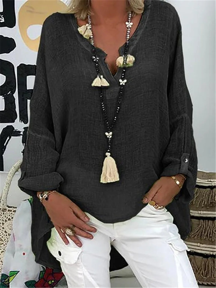 Azure Breeze Relaxed Linen Blouse with Effortless Flow For Women